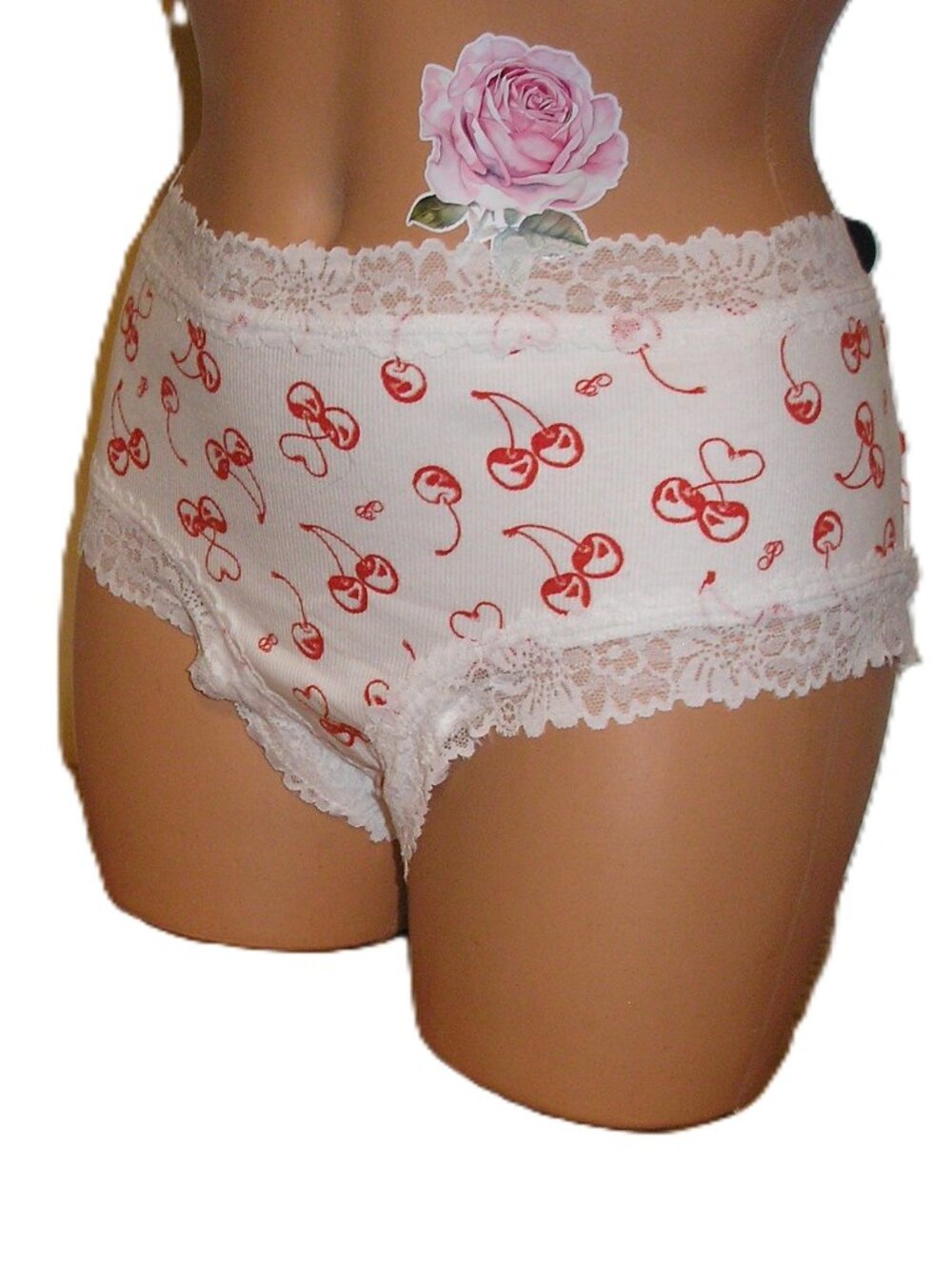 Victoria's Secret Pink - Cherry Print White Ribbed Cheeky Panties, XL